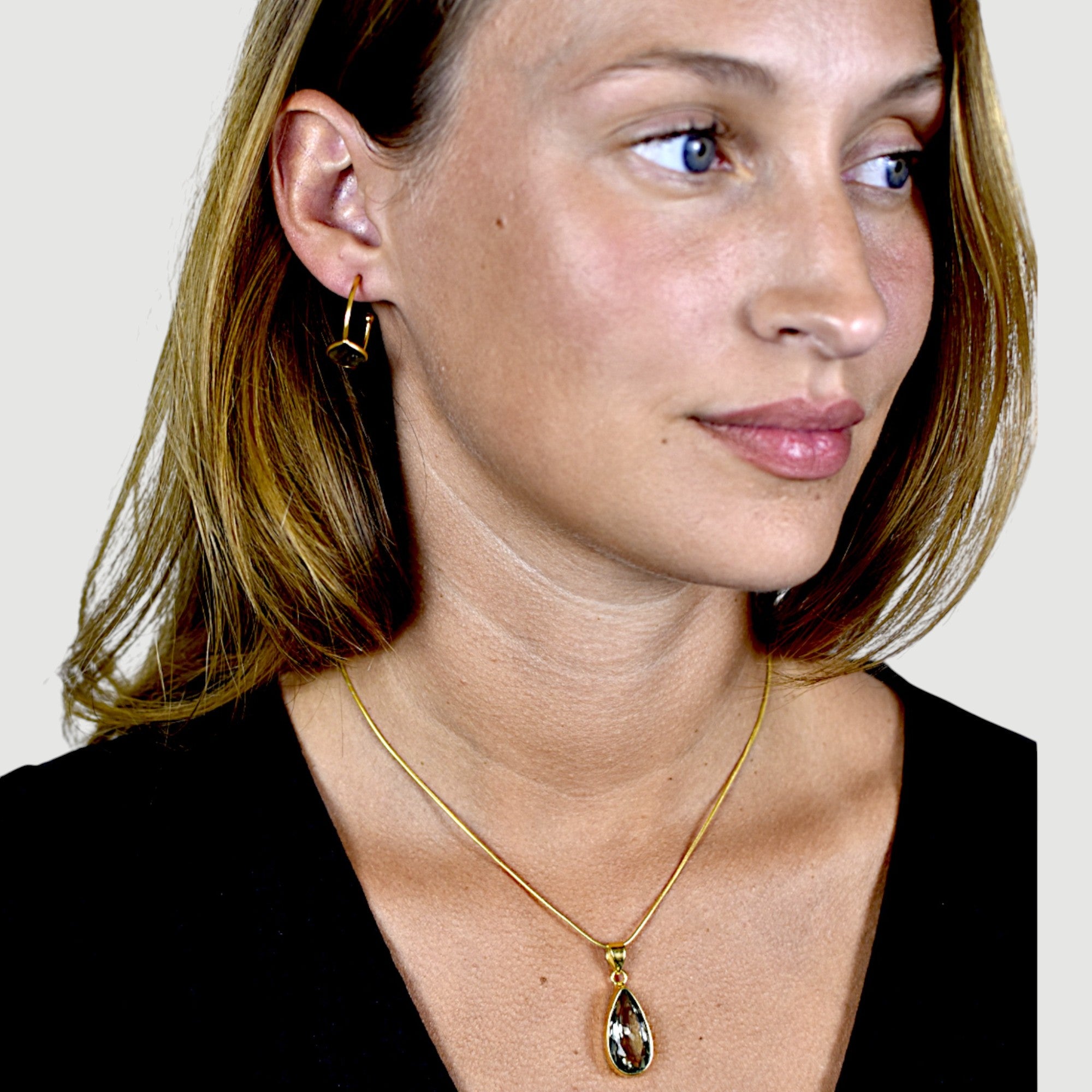 Green Amethyst Teardrop Pendant Necklace
