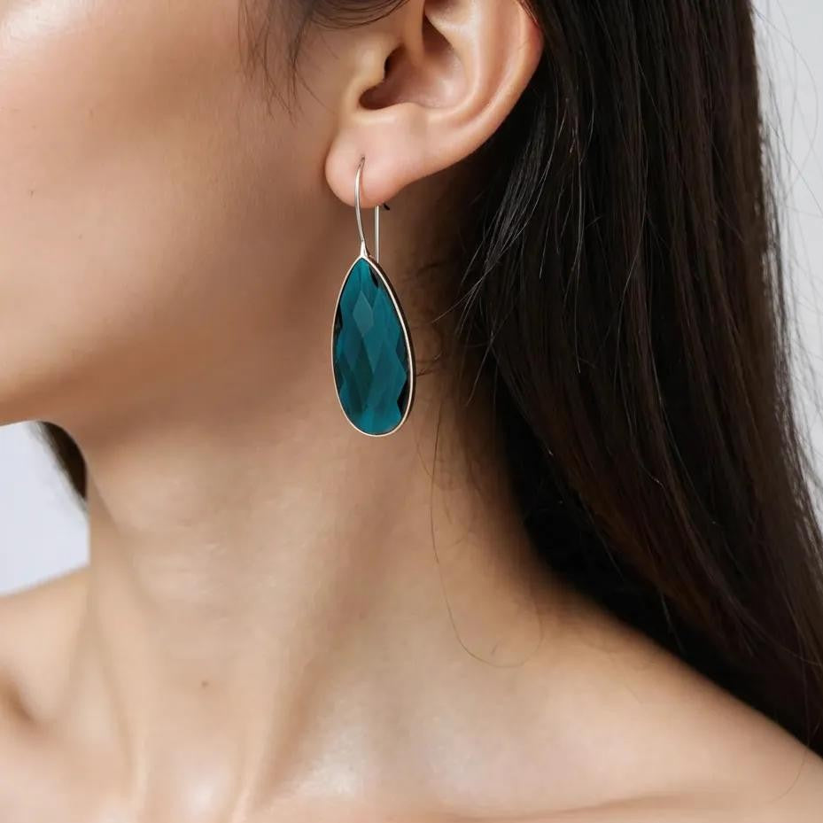 Natural Blue Topaz Teardrop Earring