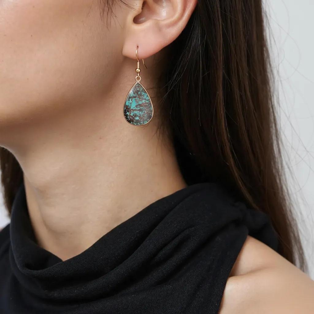 Natural Chrysocolla Teardrop Earring