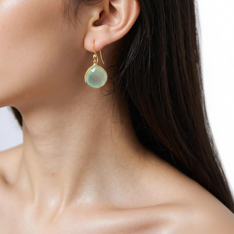 Natural Green Chalcedony Teardrop Earring