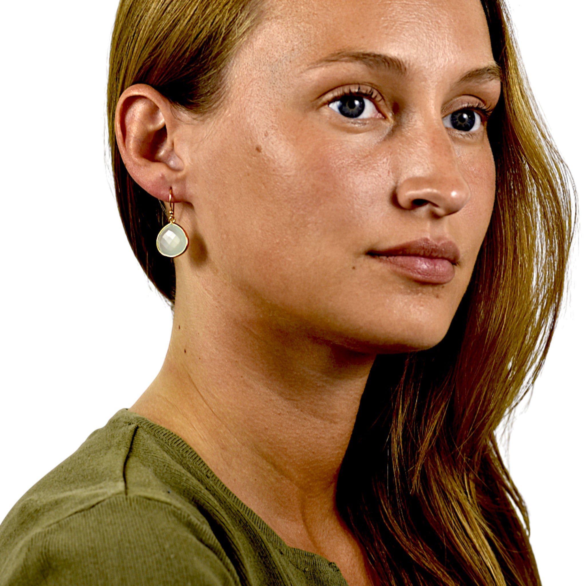 Natural Green Chalcedony Teardrop Earring2