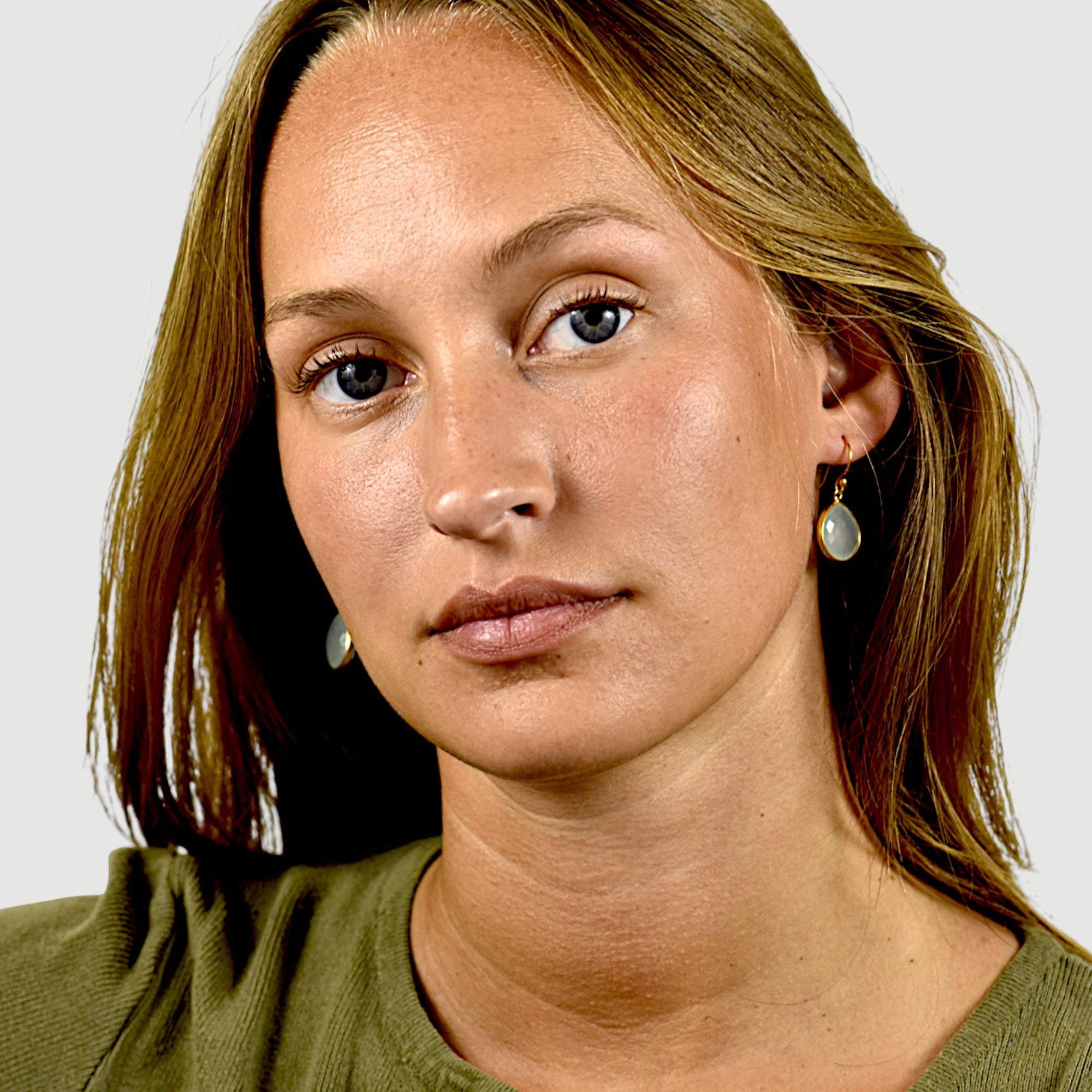 Natural Green Chalcedony Teardrop Earring5