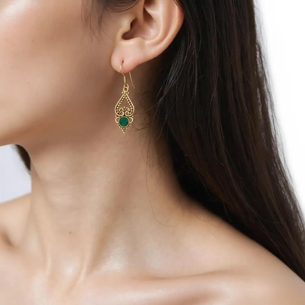 Natural Green Onyx Drop Earring