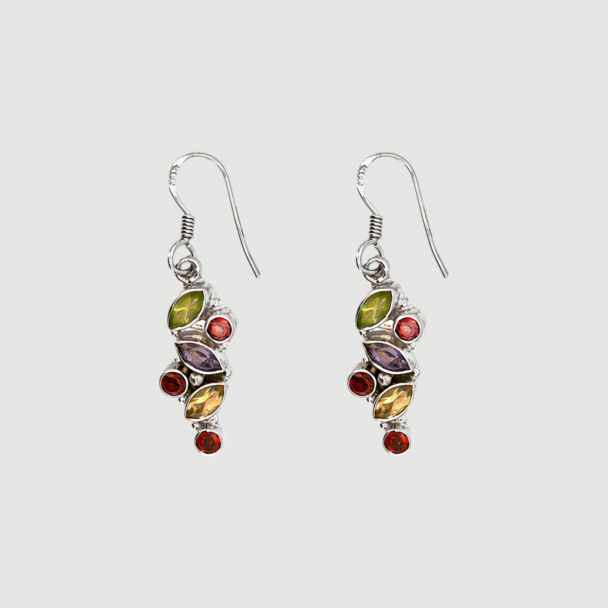 Natural Multi-Gemstone Drop Earrings
