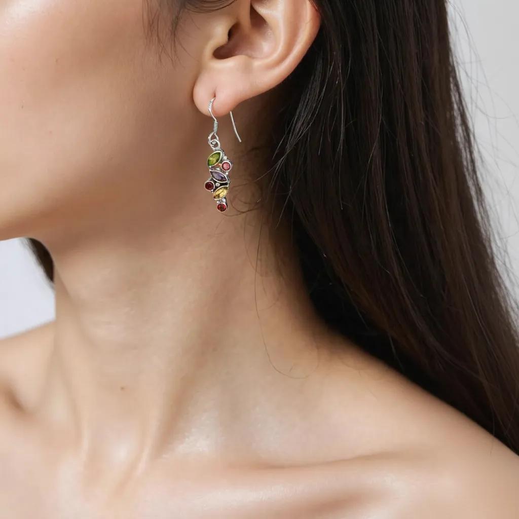 Natural Multi-Gemstone Drop Earrings