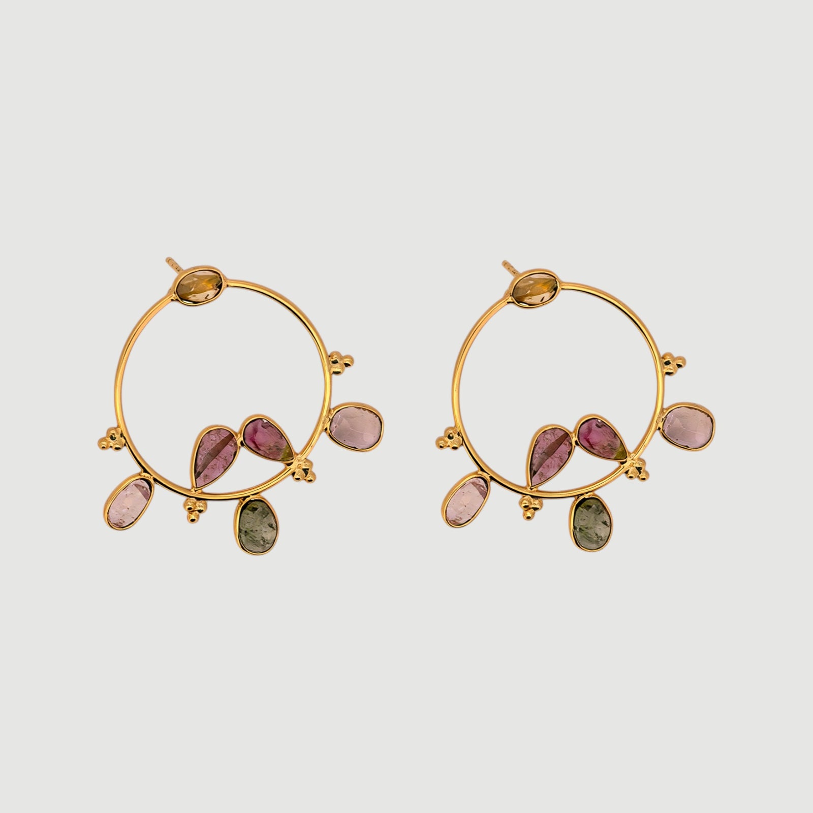 Natural Multi-Tourmaline Hoop Earring