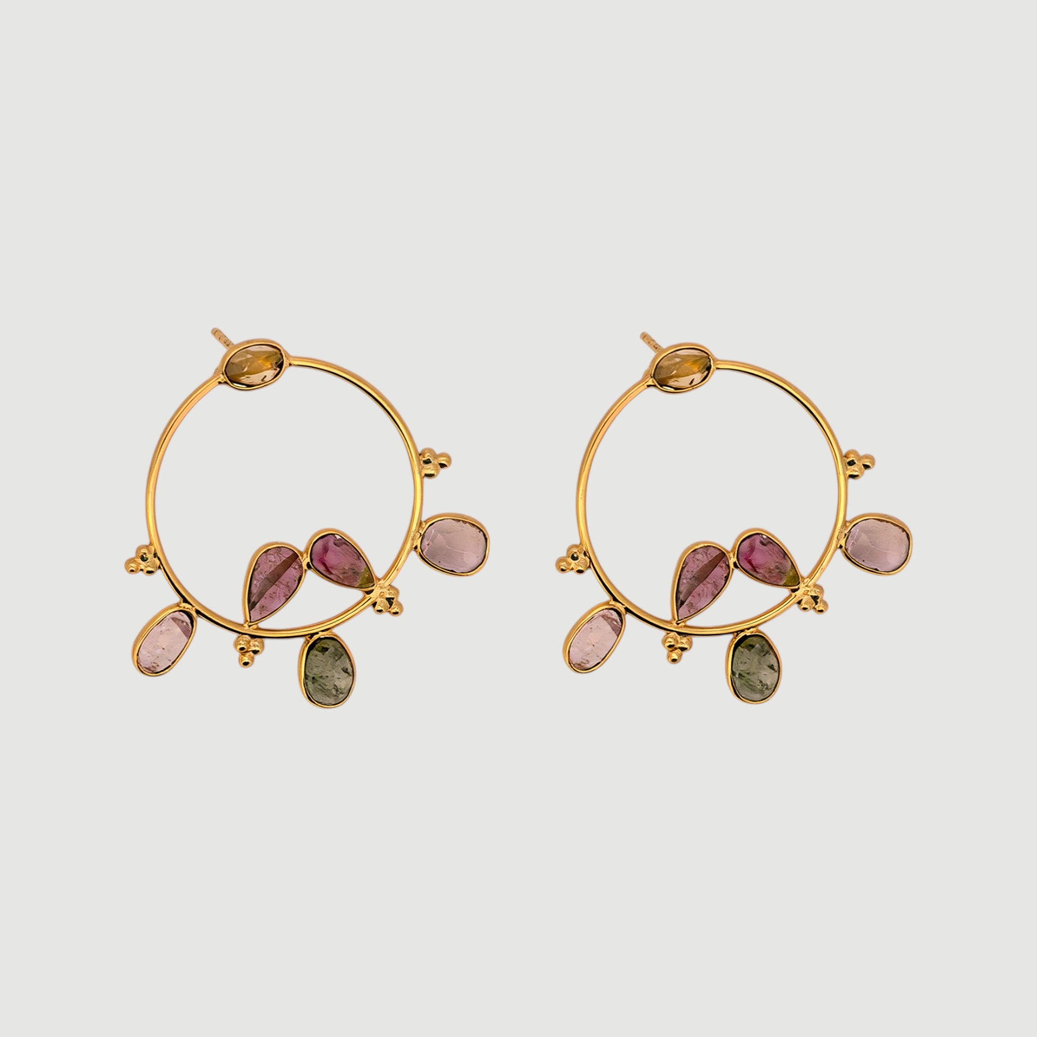 Natural Multi-Tourmaline Hoop Earring