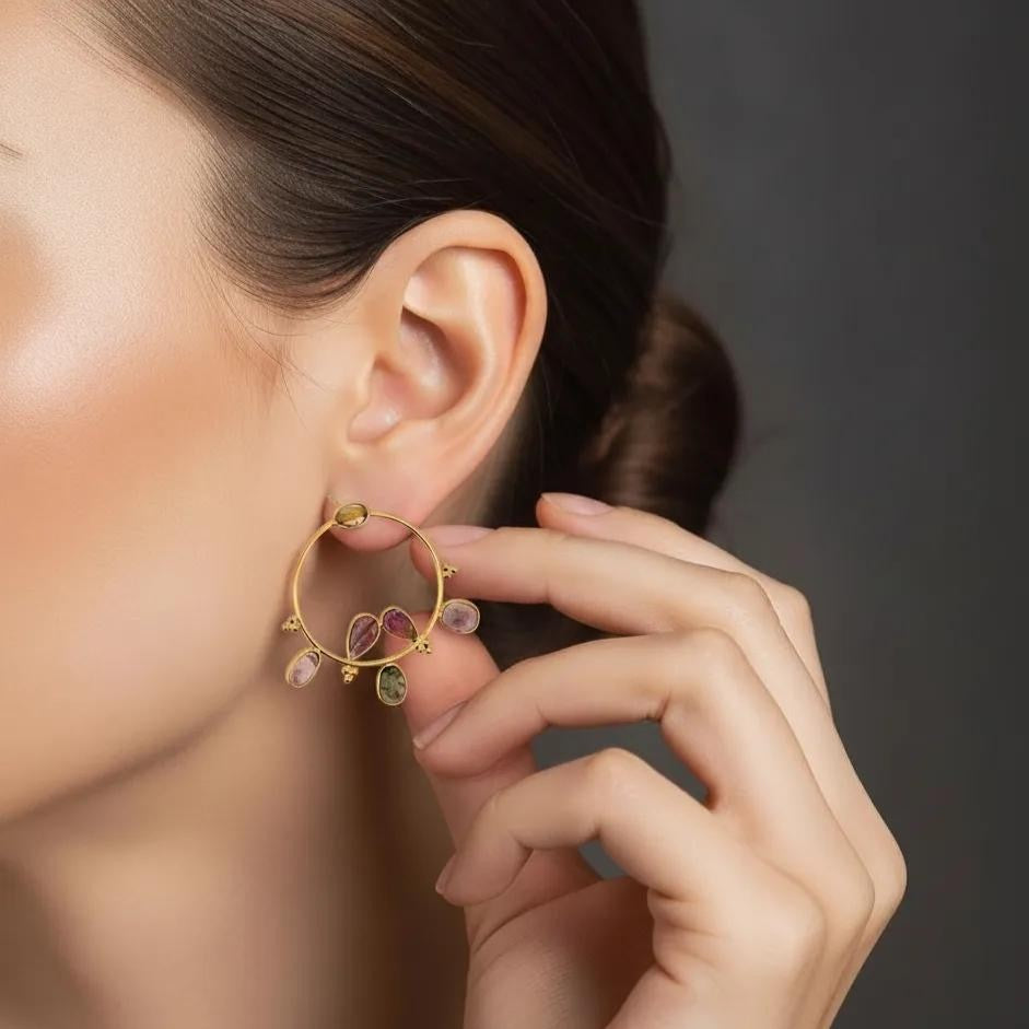 Natural_Multi-Tourmaline_Hoop_Earring