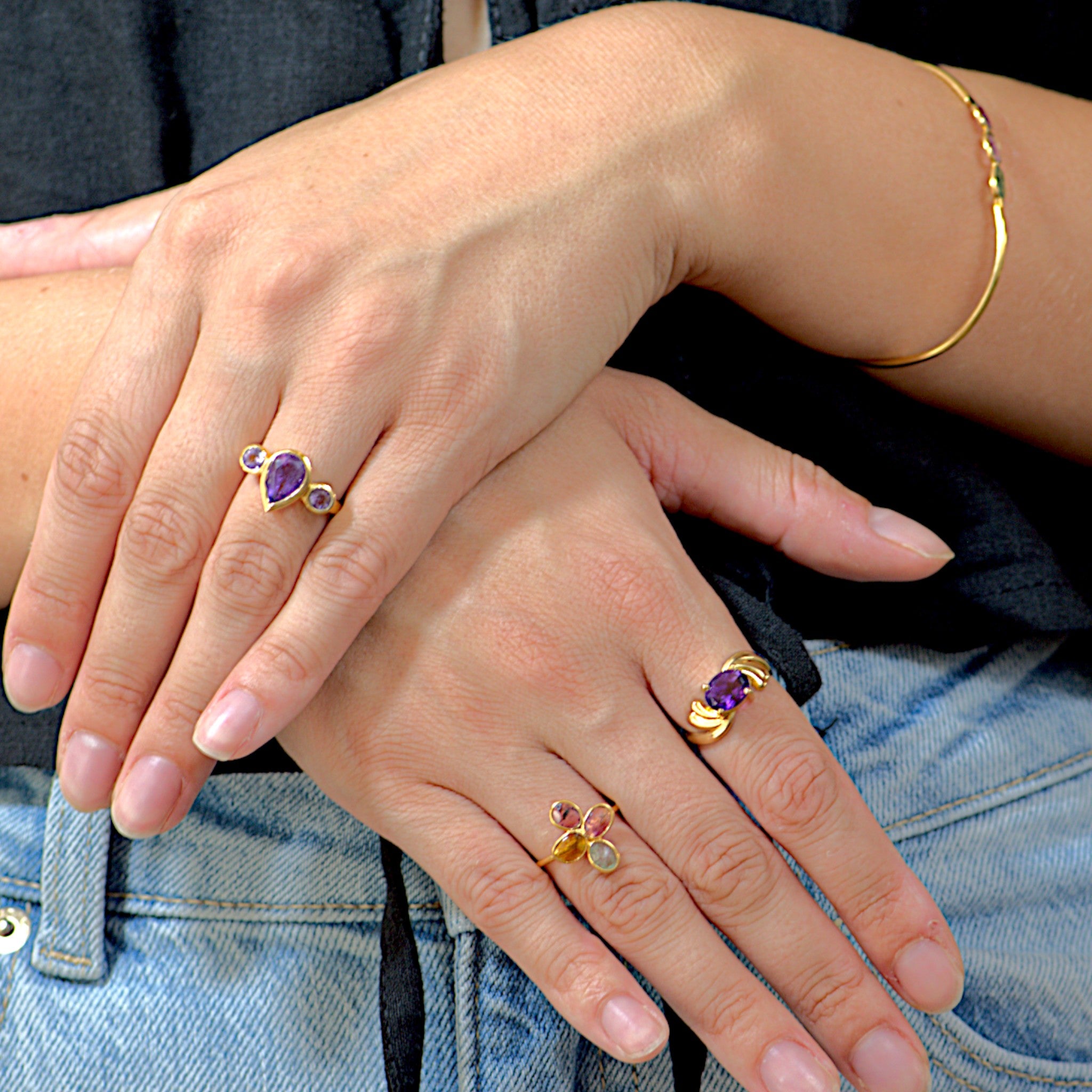 Teardrop Amethyst Trio Ring