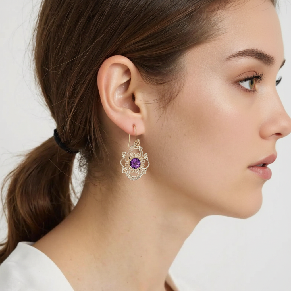 Vintage-Inspired Natural Amethyst Earring
