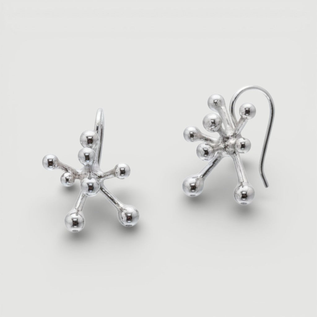 Amara Jewels abstract art earrings in polished sterling silver with a fluid, organic design.