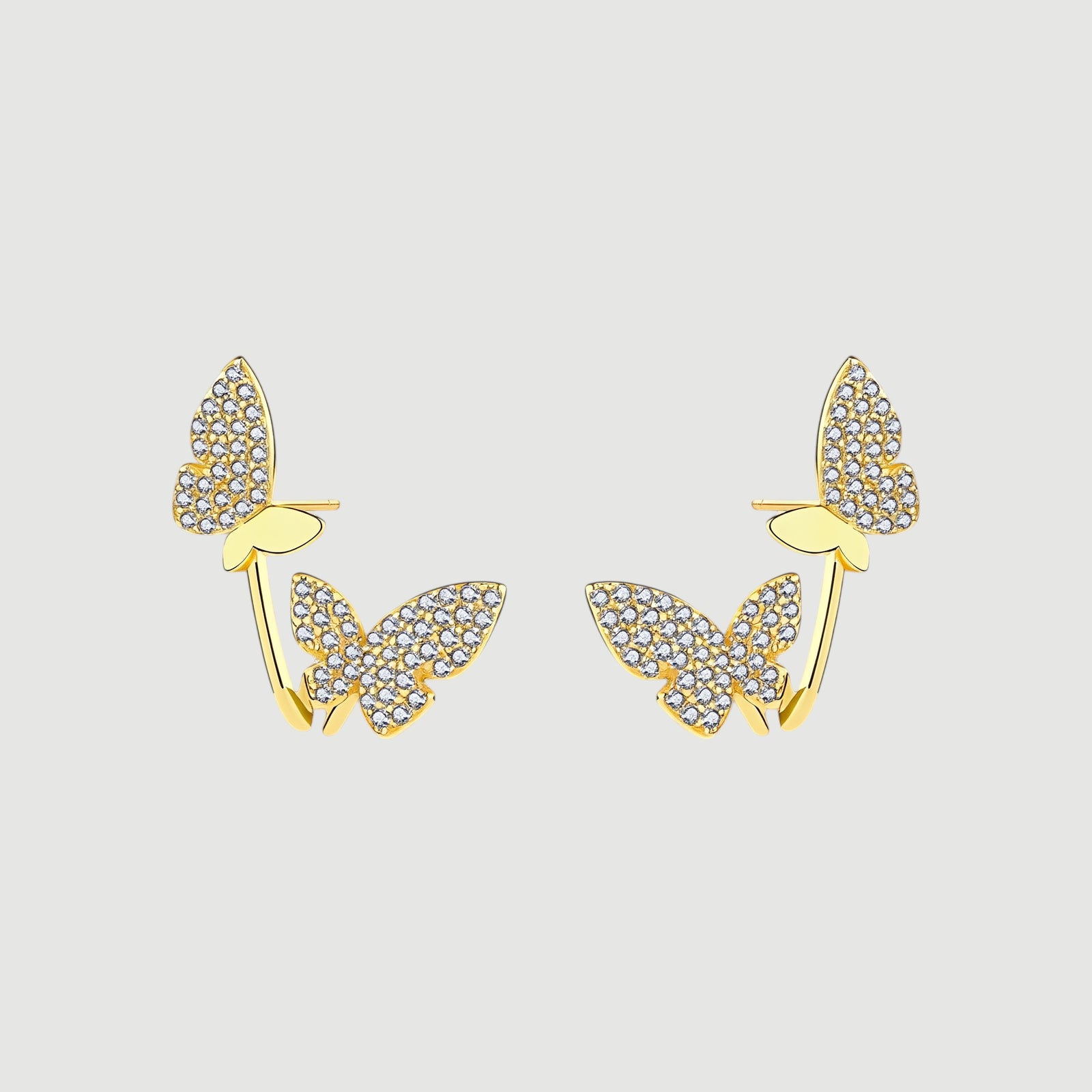 Amara Jewels gold-plated sterling silver climber earrings with cubic zirconia butterflies.