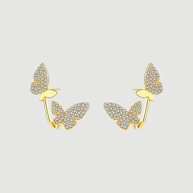 Amara Jewels gold-plated sterling silver climber earrings with cubic zirconia butterflies.