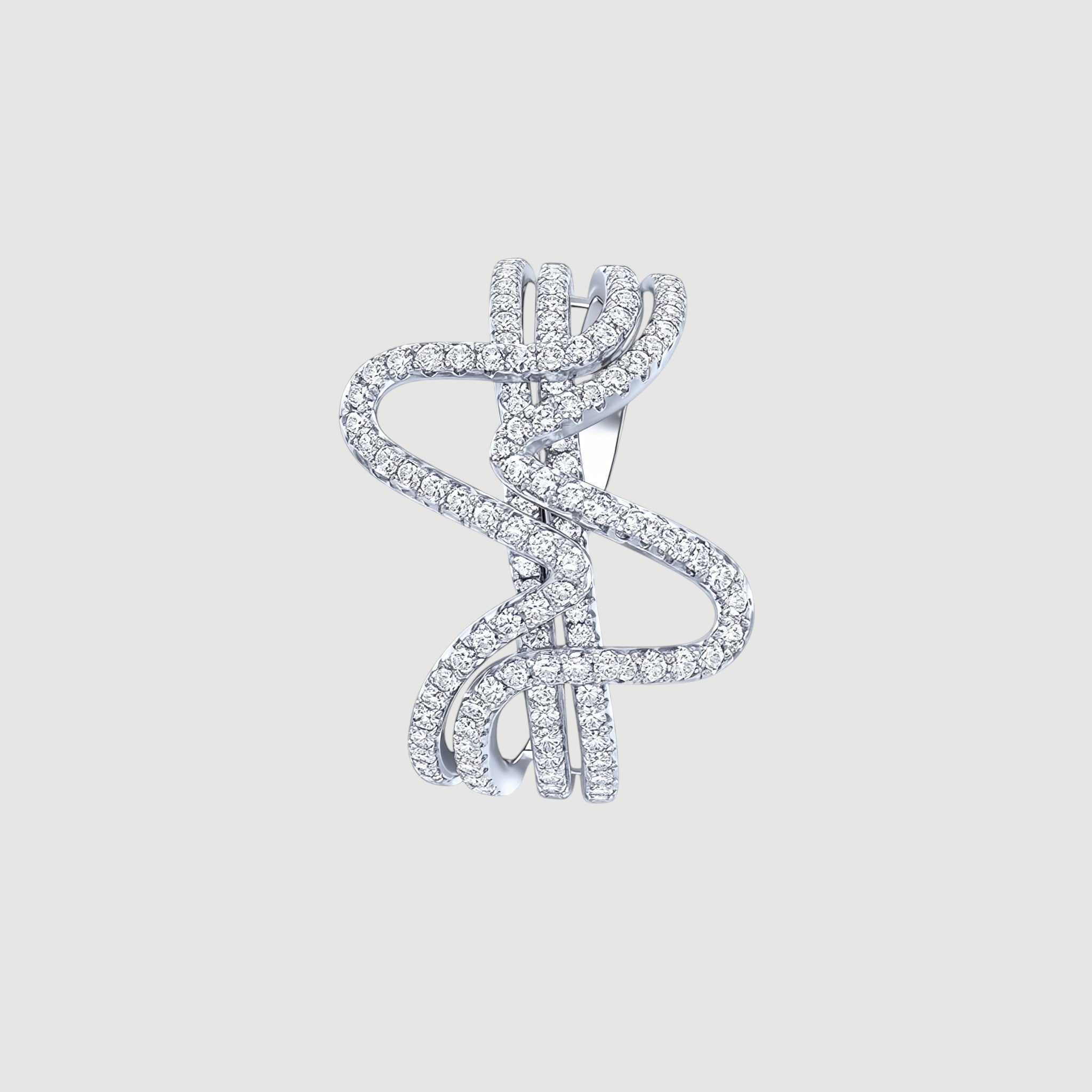 Amara Jewels sterling silver statement ring with cubic zirconia in a curved wave design.