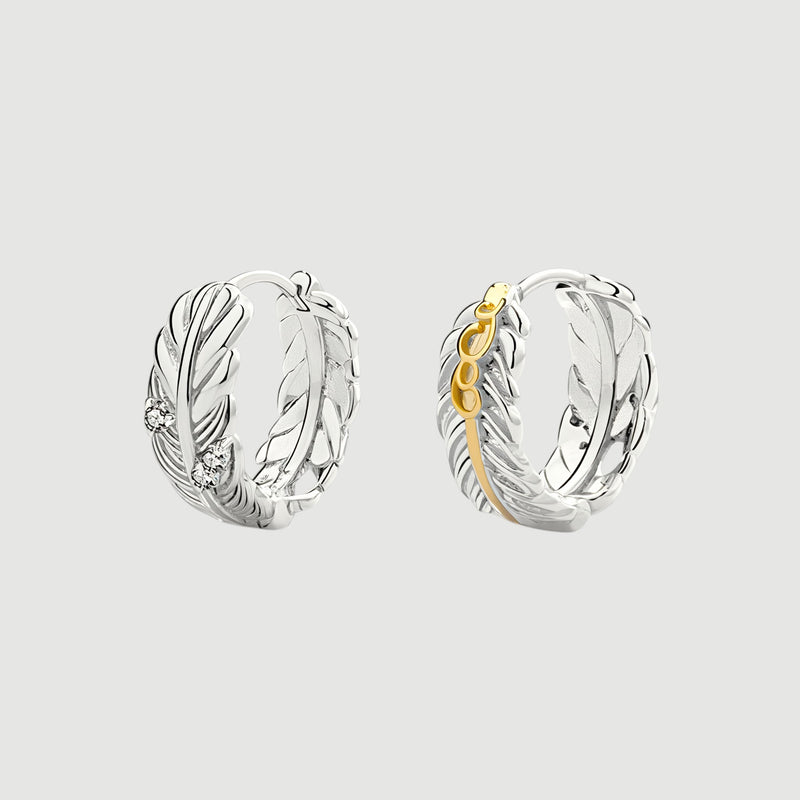 Amara Jewels Sterling Silver Feather Hoop Earrings with Gold Accent