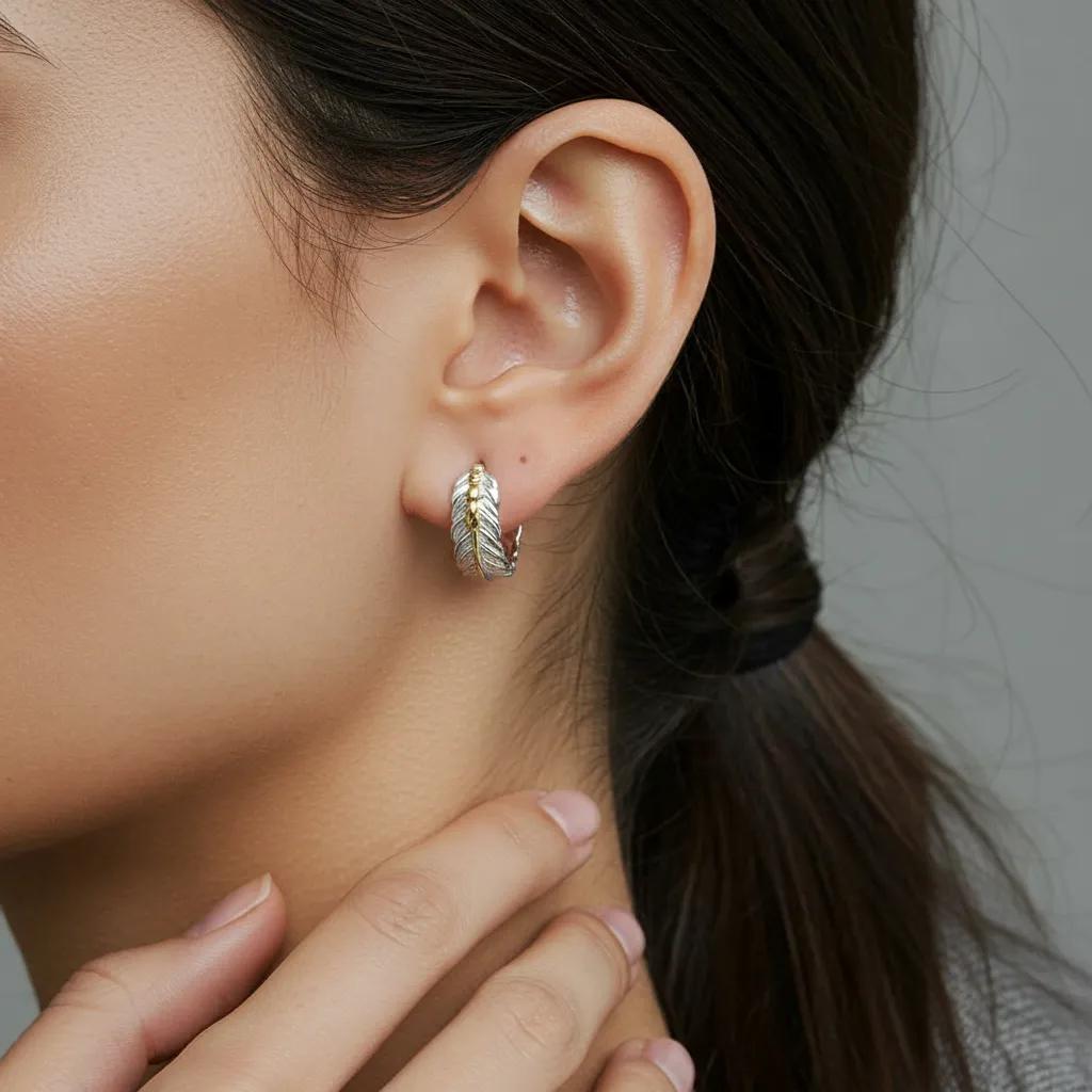 Amara Jewels Sterling Silver Feather Hoop Earrings with Gold Accent