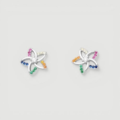 Amara Jewels sterling silver flower stud earrings with multicolor cubic zirconia stones.