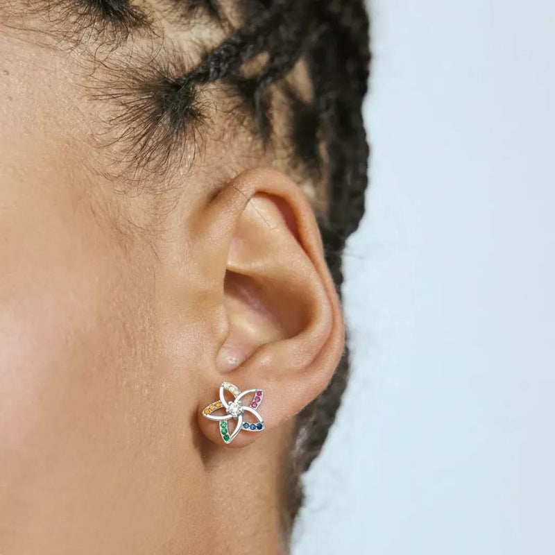 Amara Jewels sterling silver flower stud earrings with multicolor cubic zirconia stones.