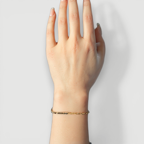 Amara Jewels gold-plated sterling silver bracelet with dual chain and black accents.