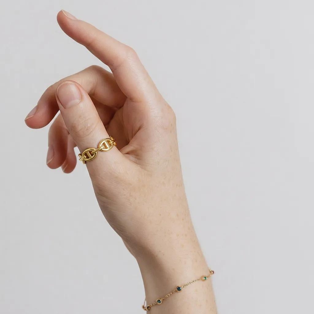 Amara Jewels gold-plated 925 sterling silver chain link open ring with adjustable fit.