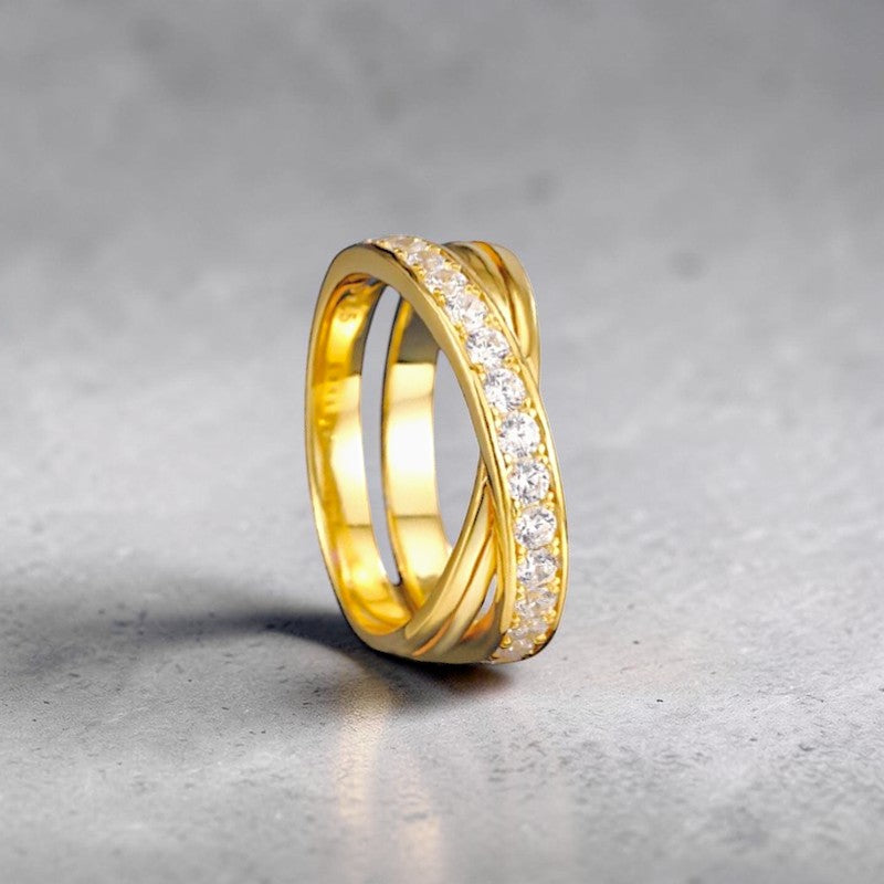 Amara Jewels gold-tone 925 sterling silver criss-cross ring with pavé cubic zirconia.