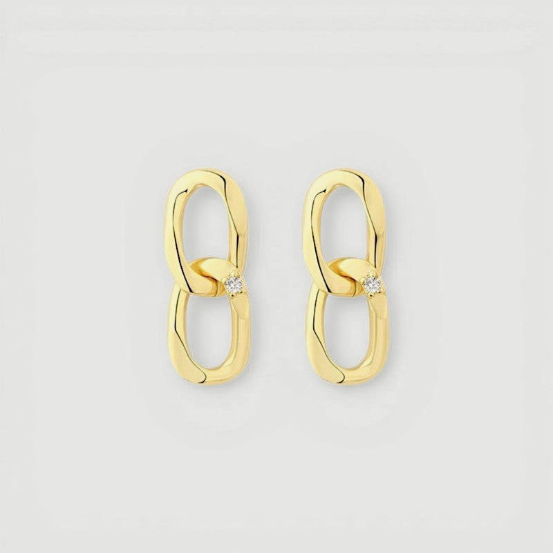 Amara Jewels gold-plated sterling silver double link drop earrings with cubic zirconia accent.
