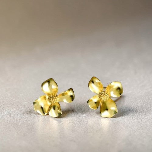 Amara Jewels gold-plated sterling silver floral stud earrings with textured petals.