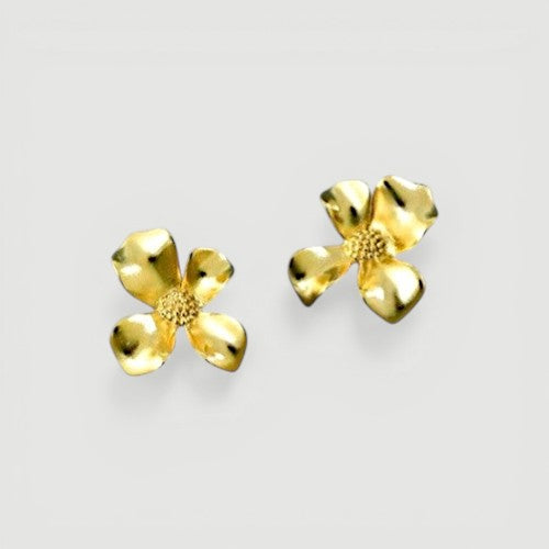 Amara Jewels gold-vermeil sterling silver floral stud earrings with textured petals.