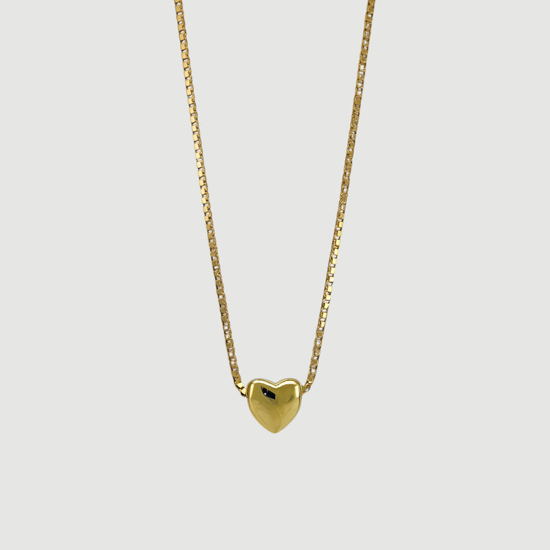 Amara Jewels gold-plated sterling silver minimalist heart necklace on a delicate box chain.