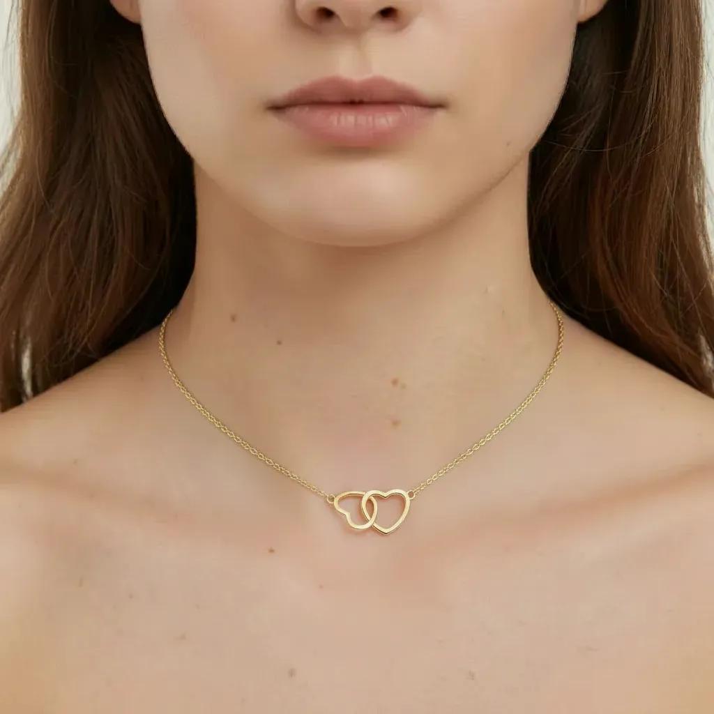 Amara Jewels gold interlocking hearts necklace with hollow design, perfect for gifting.