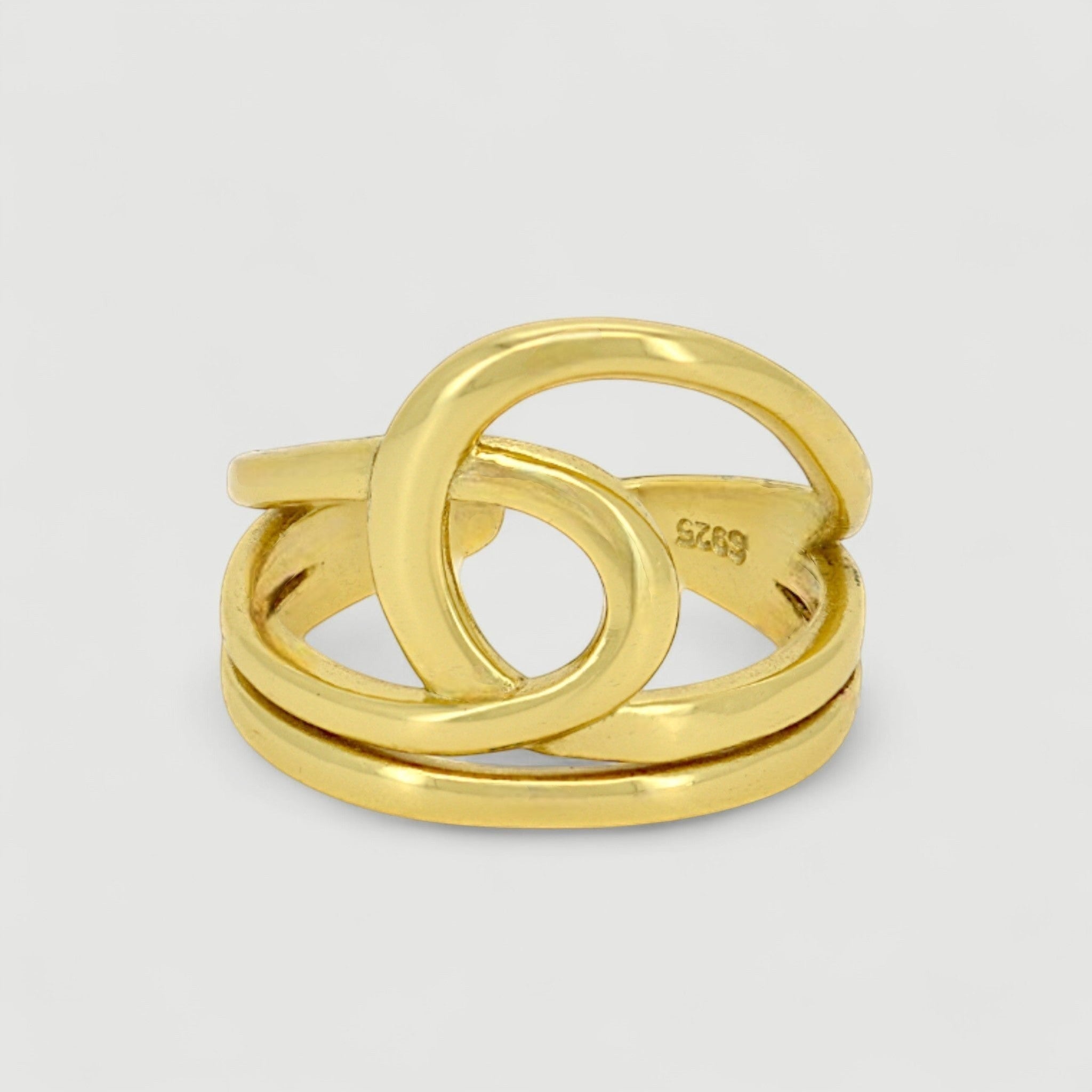 Amara Jewels gold-plated 925 sterling silver ring with an open knot design. Adjustable.