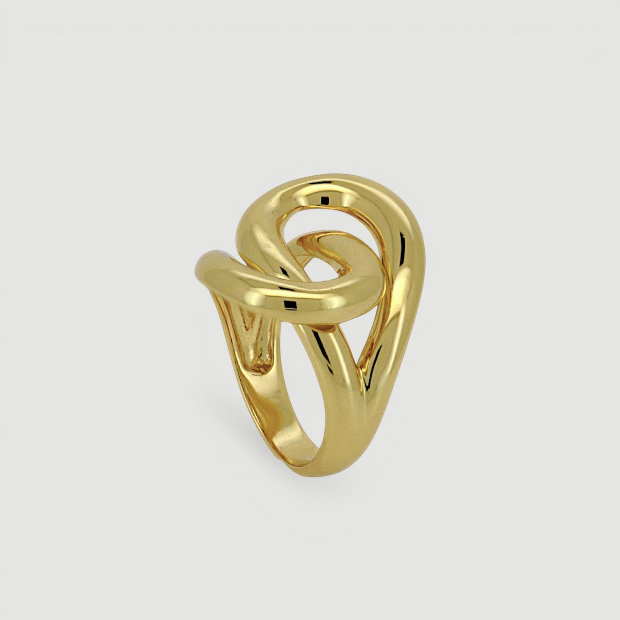 Amara Jewels gold-plated 925 sterling silver adjustable knot ring. Modern, polished gold finish.