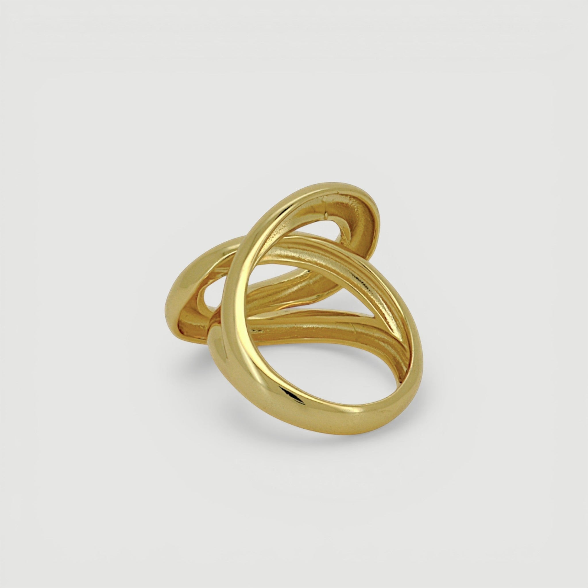 Amara Jewels gold-plated 925 sterling silver adjustable knot ring. Modern, polished gold finish.