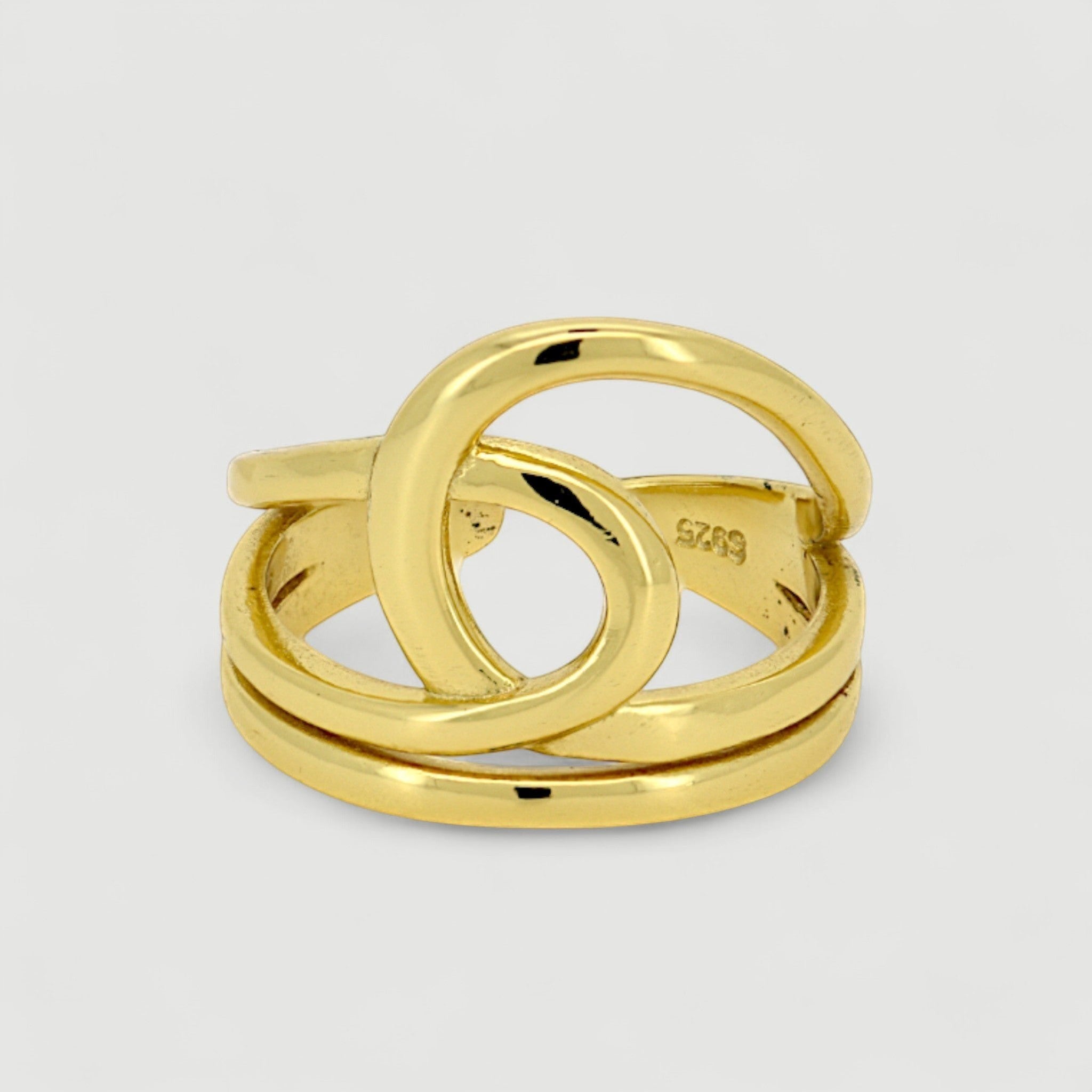Amara Jewels gold-plated 925 sterling silver ring with an open knot design. Adjustable.