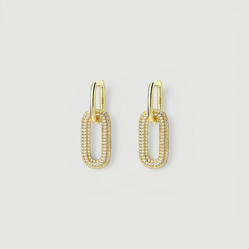 Amara Jewels gold-plated sterling silver link drop earrings with pave cubic zirconia.