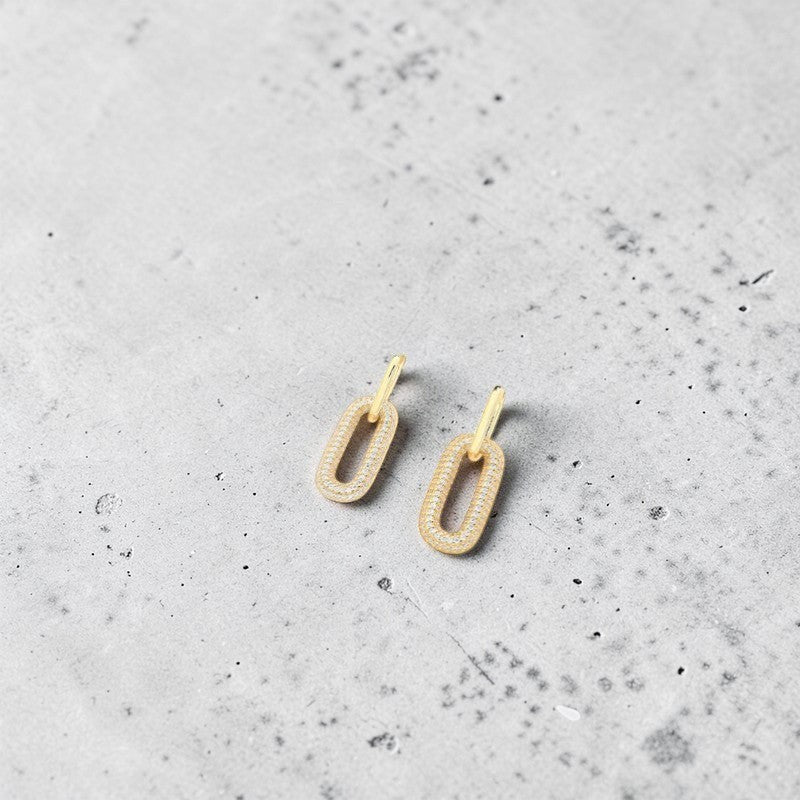 Amara Jewels gold-plated sterling silver link drop earrings with pave cubic zirconia.