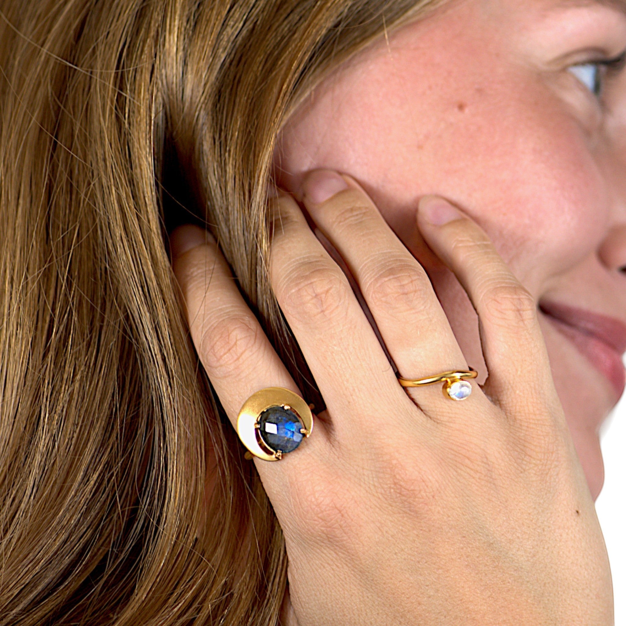 Amara Jewels elegant oval-cut moonstone ring in 18K gold vermeil over sterling silver.