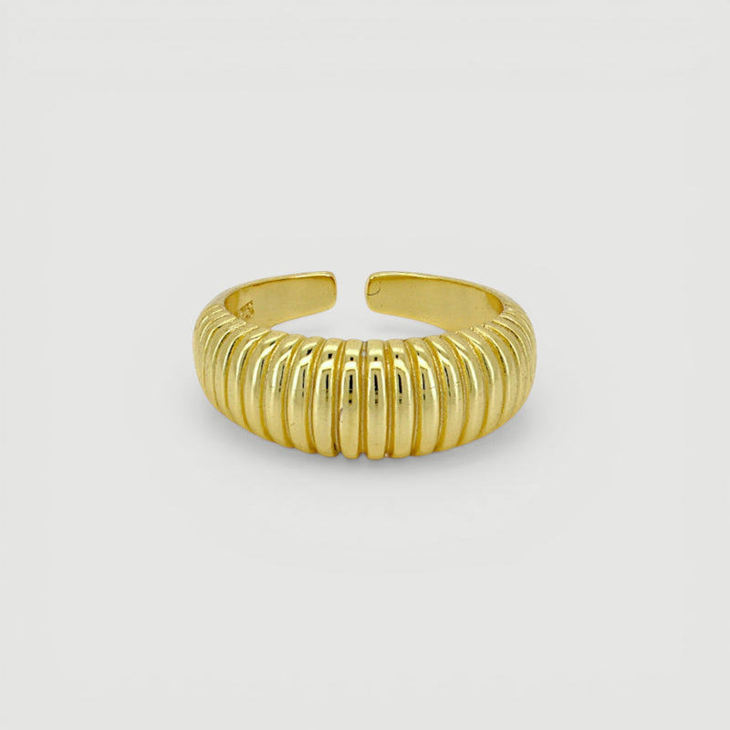 Amara Jewels gold-plated 925 sterling silver ribbed statement ring with adjustable fit.