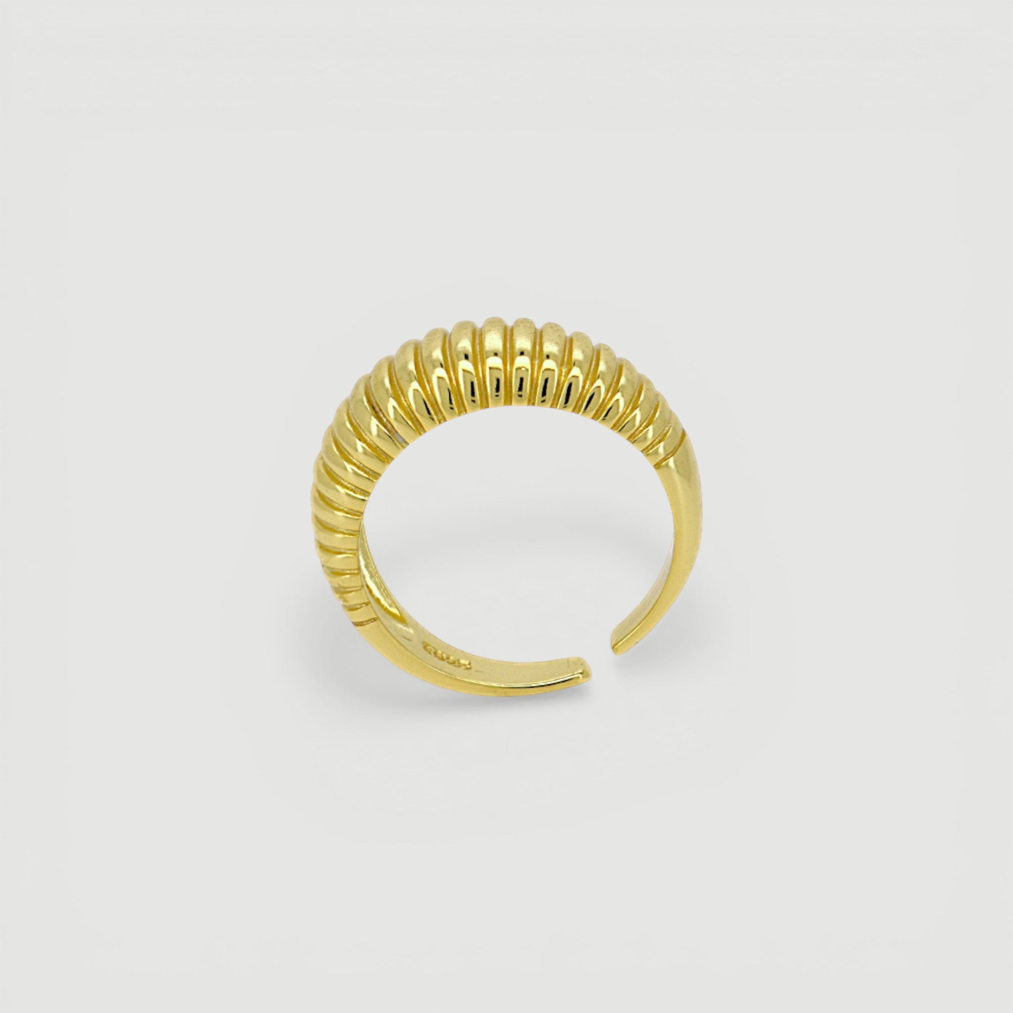Amara Jewels gold-plated 925 sterling silver ribbed statement ring with adjustable fit.