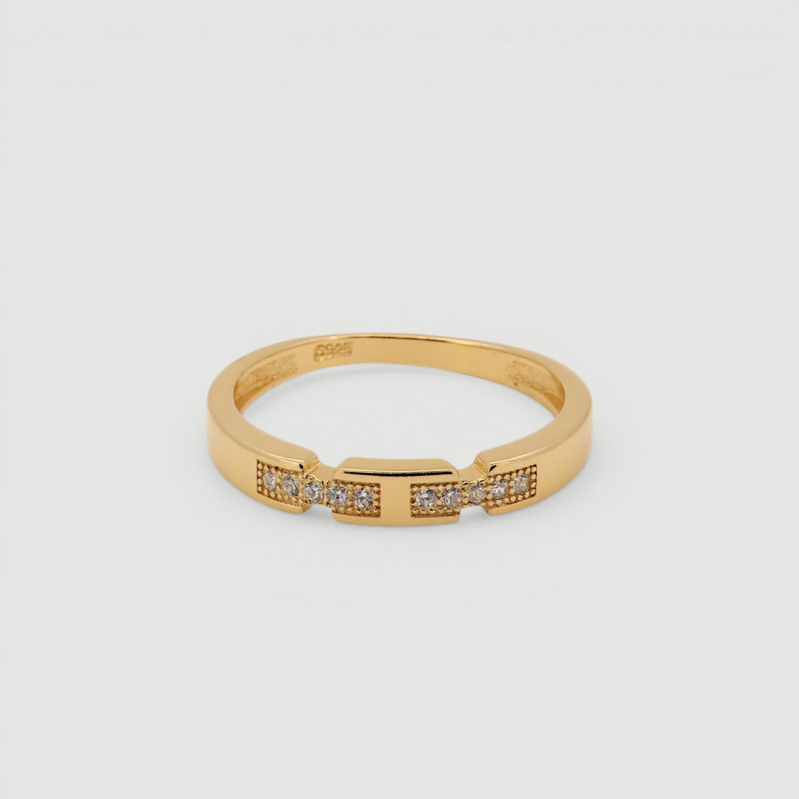 Amara Jewels minimalist gold stacking ring with white zircon stones, crafted from 18K gold plated sterling silver.