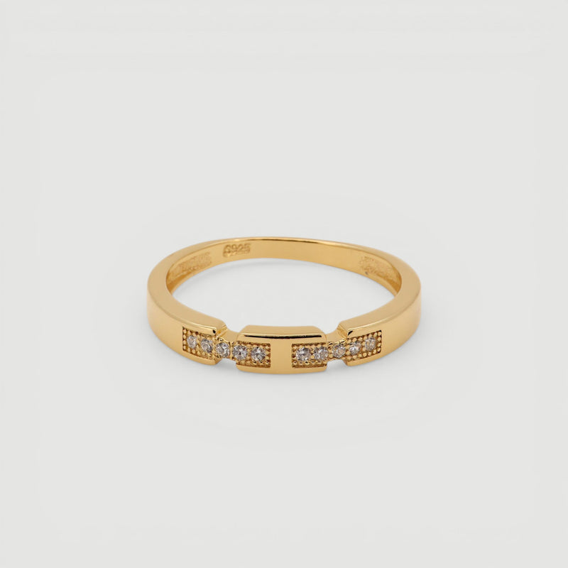 Amara Jewels minimalist gold stacking ring with white zircon stones, crafted from 18K gold plated sterling silver.