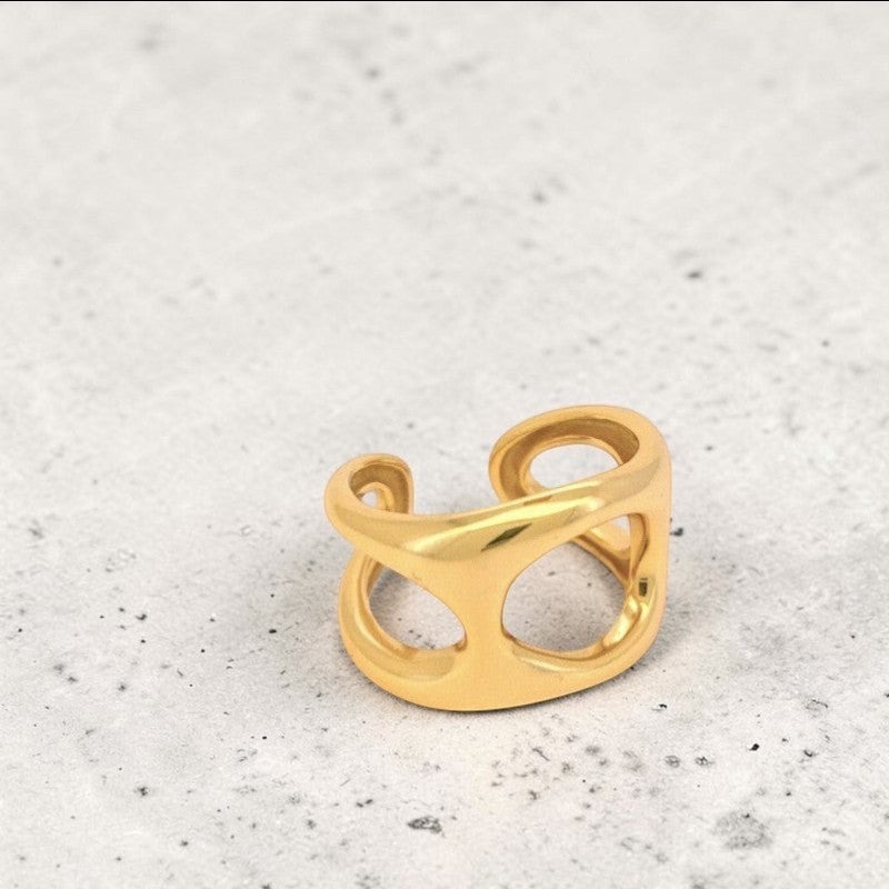 Amara Jewels gold open-cut sterling silver statement ring with modern elegance.