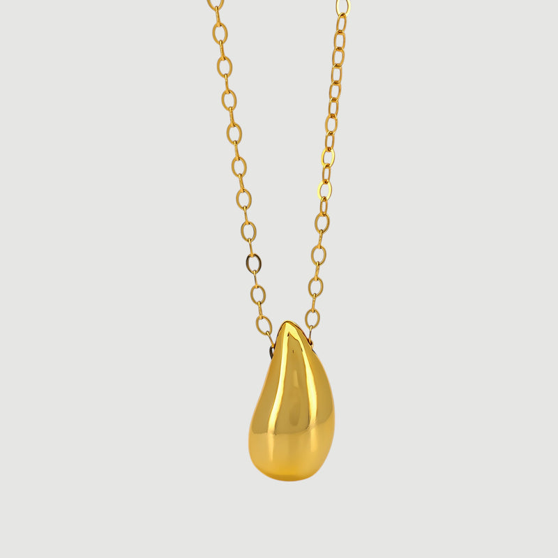 Amara Jewels gold tone teardrop pendant necklace on a dainty chain, made of 925 sterling silver.