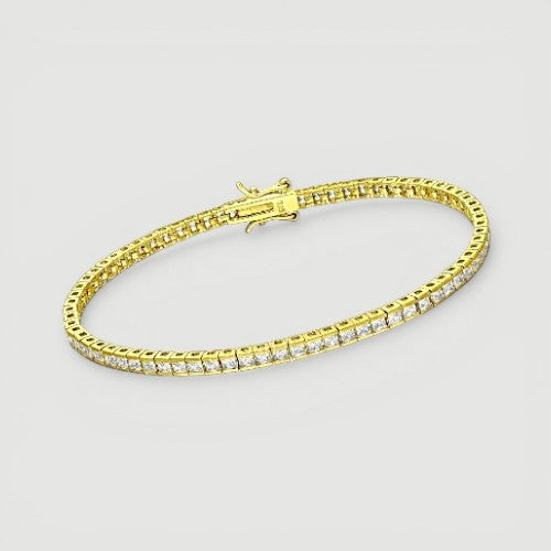 Amara Jewels elegant gold tennis bracelet with sparkling square stones on sterling silver with gold finish.