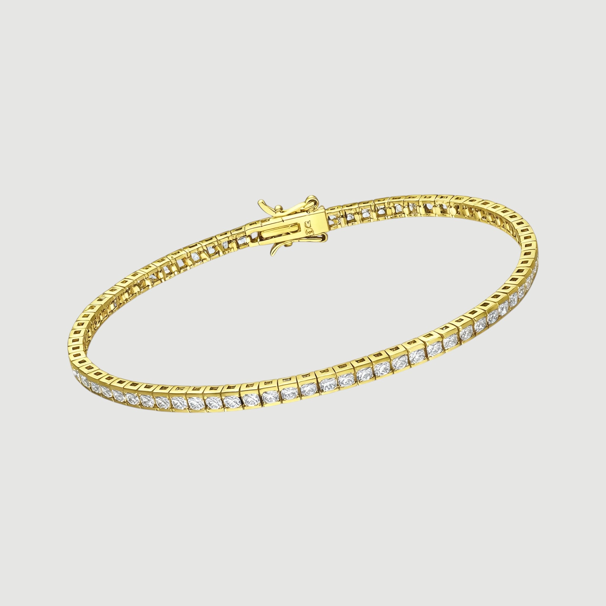 Amara Jewels elegant gold tennis bracelet with sparkling square stones on sterling silver with gold finish.