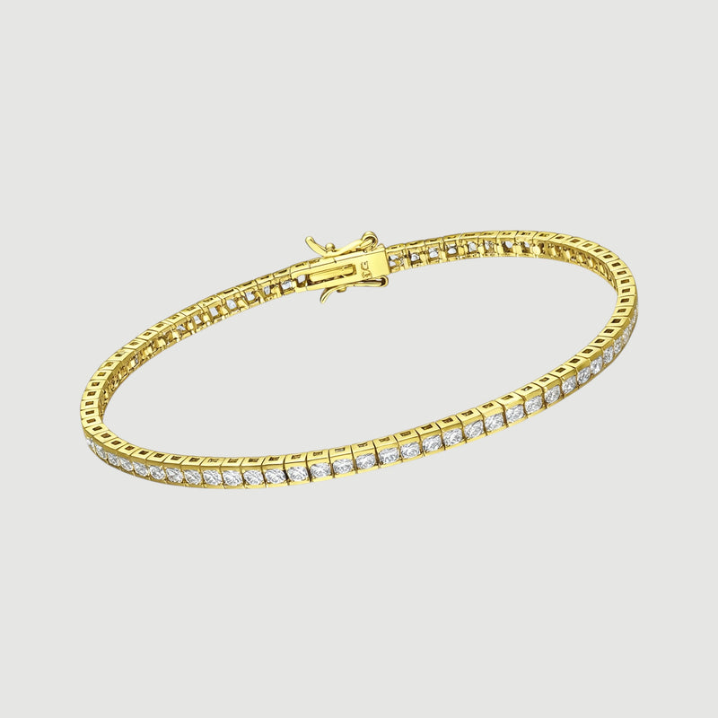 Amara Jewels elegant gold tennis bracelet with sparkling square stones on sterling silver with gold finish.