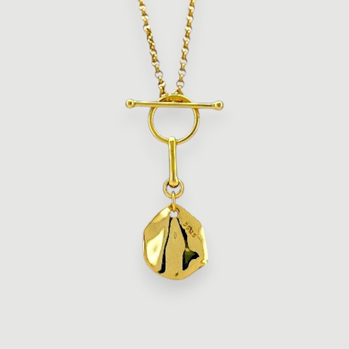 Amara Jewels gold-plated sterling silver necklace with toggle clasp and textured irregular charm.