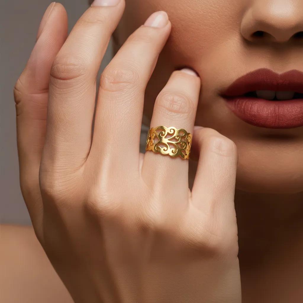 Amara Jewels elegant gold filigree ring, 18K gold vermeil over sterling silver with intricate openwork design.