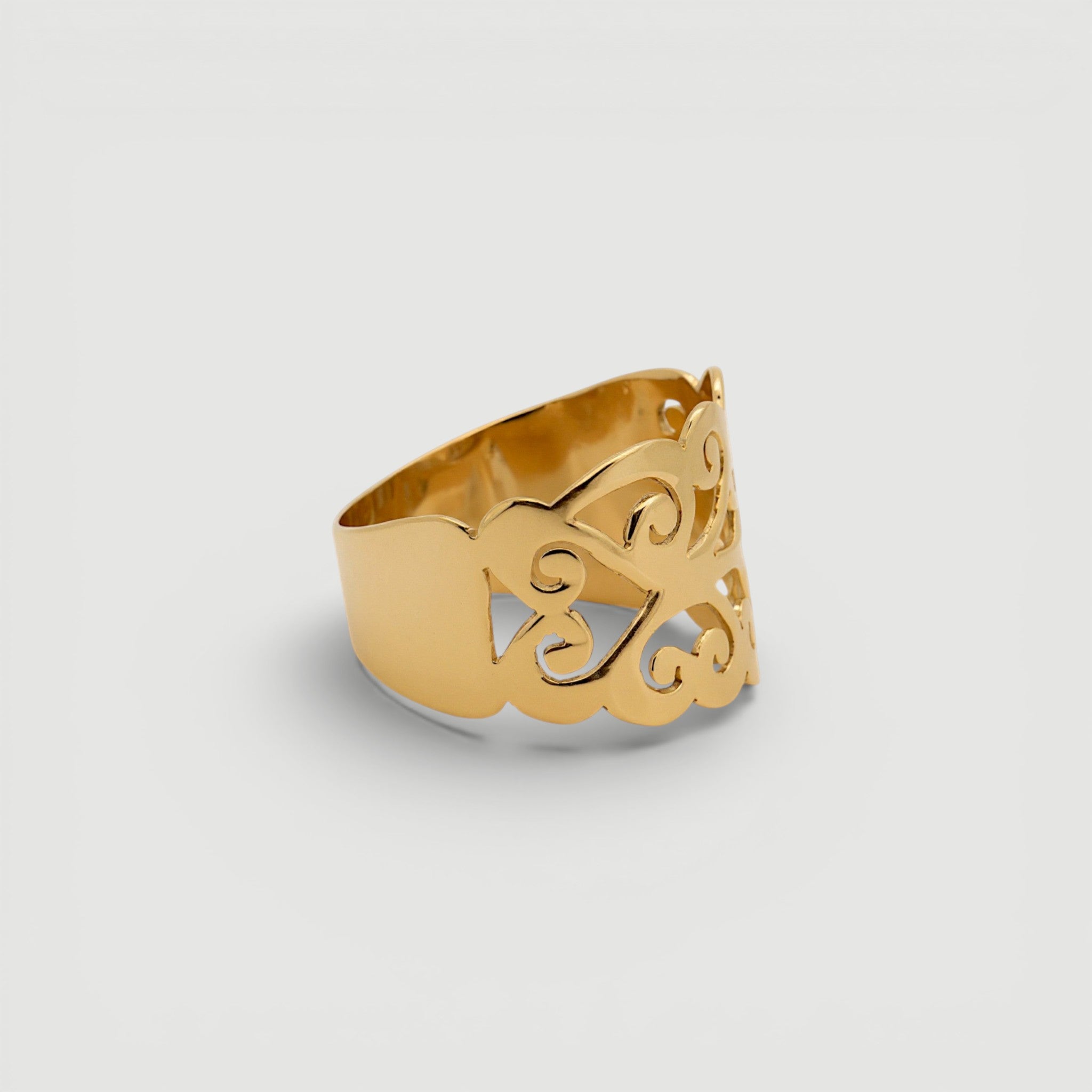 Amara Jewels elegant gold filigree ring, 18K gold vermeil over sterling silver with intricate openwork design.
