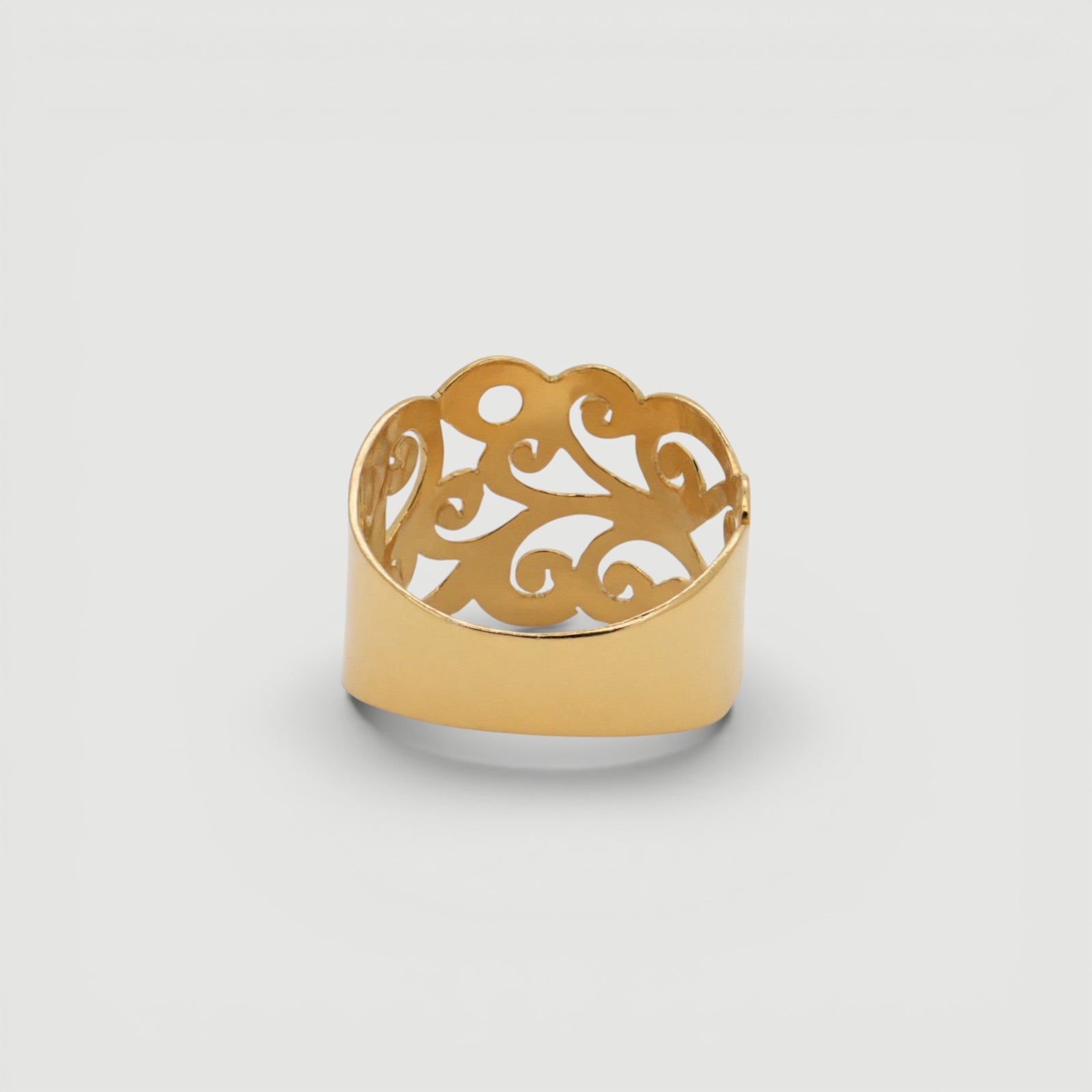 Amara Jewels elegant gold filigree ring, 18K gold vermeil over sterling silver with intricate openwork design.